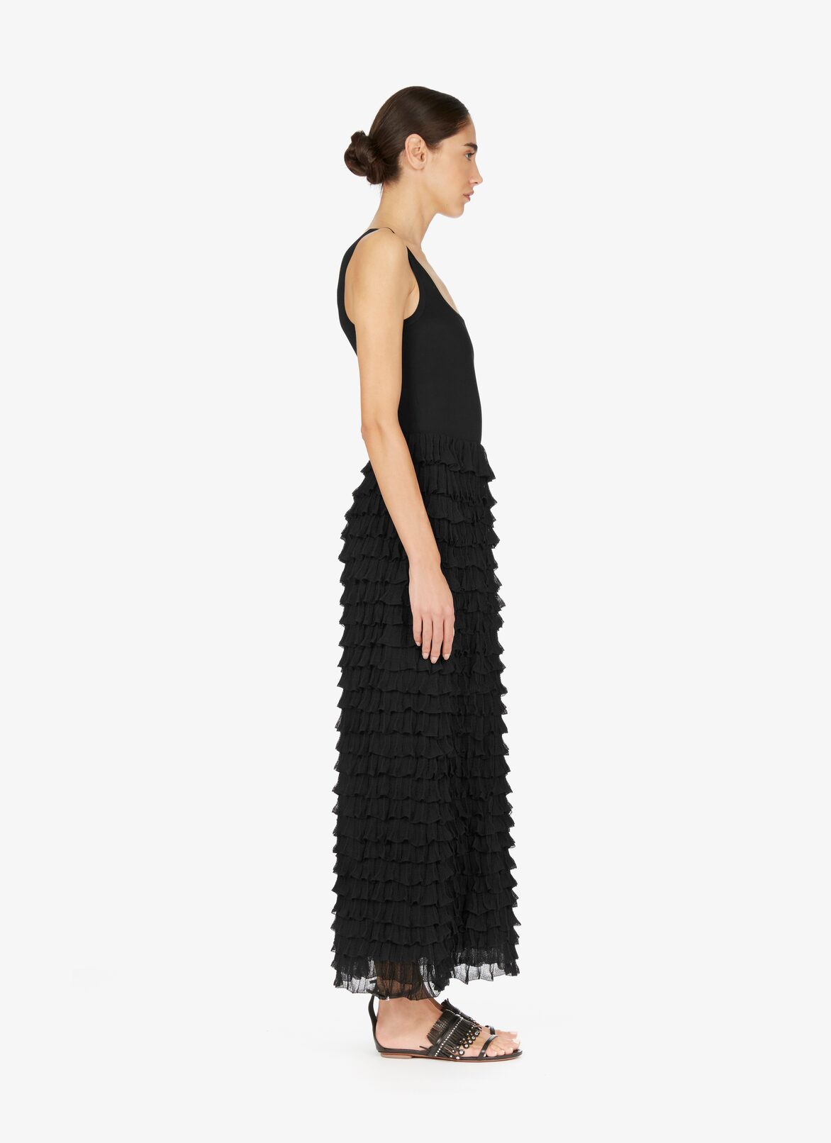 Frilled Silk Mélange Skirt ALAÏA BLACK FRILLED SILK MÉLANGE SKIRT